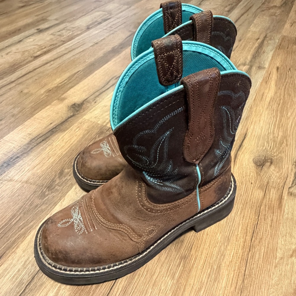 Ariat Fatbaby Brown Turquoise Leather Western Cowgirl Boots Womens Size 6.5B